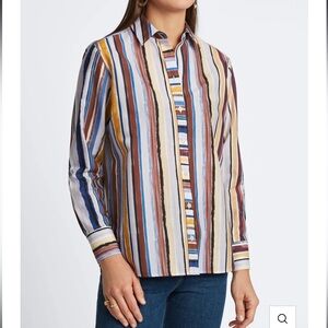 Foxcraft Meghan Watercolor Stripe Cotton Button-up Shirt